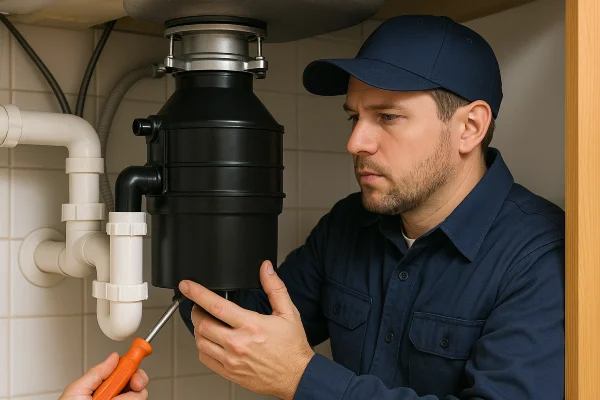 a technician working on a garbage disposal from Plumber Georgetown in Austin, TX - Austin TX a technician working on a garbage disposal from Plumber Georgetown in Austin, TX - Austin TX