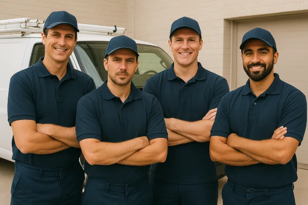 4 plumbing technicians posing for the camera from Plumber Georgetown in Georgetown, TX - Water Heater Installation 4 plumbing technicians posing for the camera from Plumber Georgetown in Georgetown, TX - Water Heater Installation